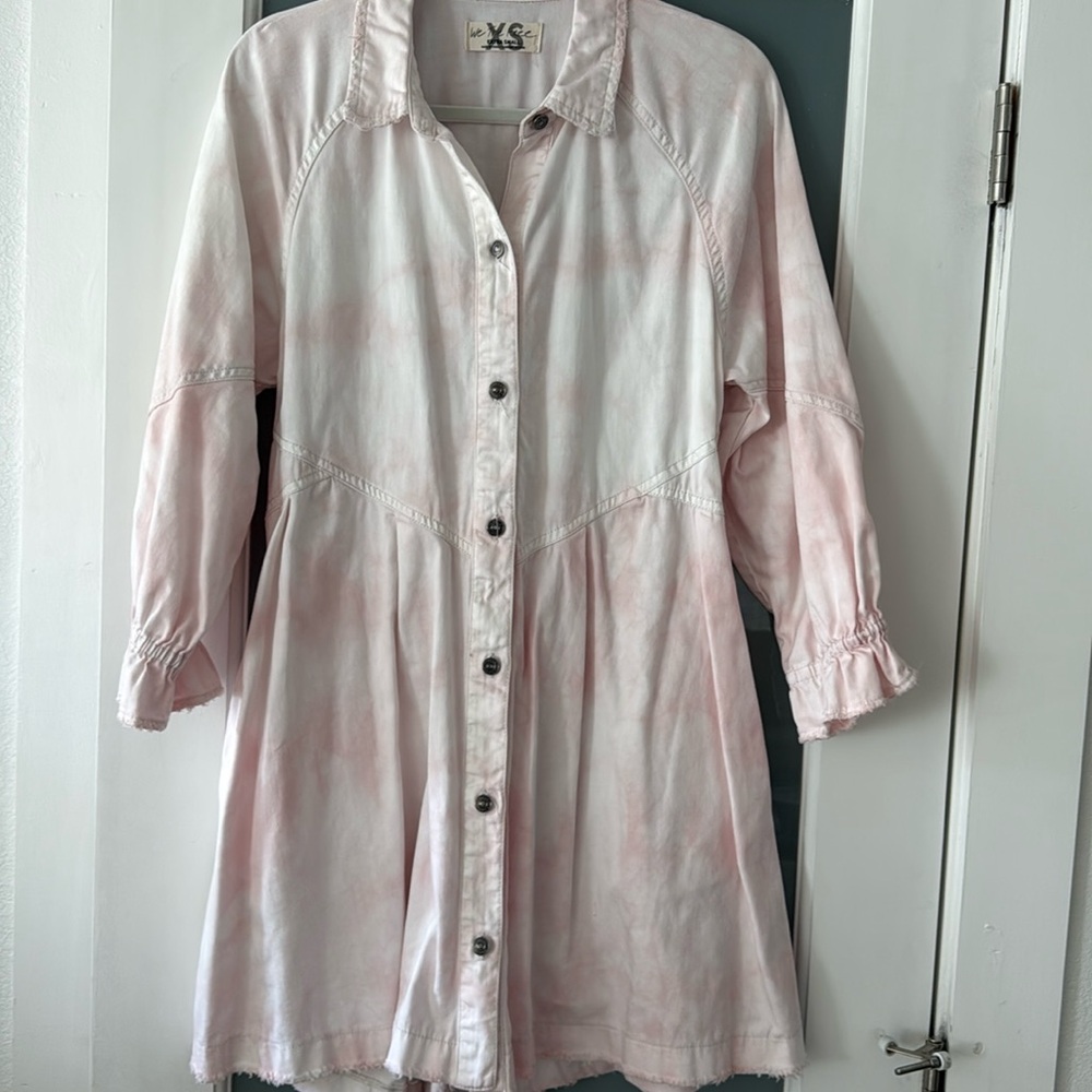 Free People Hannah Denim Dress in Tie Dye Pink